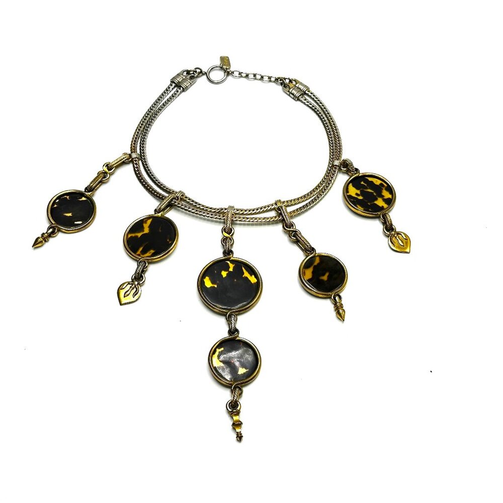 1990s Yves Saint Laurent Tortoiseshell Statement Bib Necklace & Bracelet Set